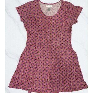 Vintage Bonnie Evans Pink Floral Fit & Flare Dress Size L Full Button Front